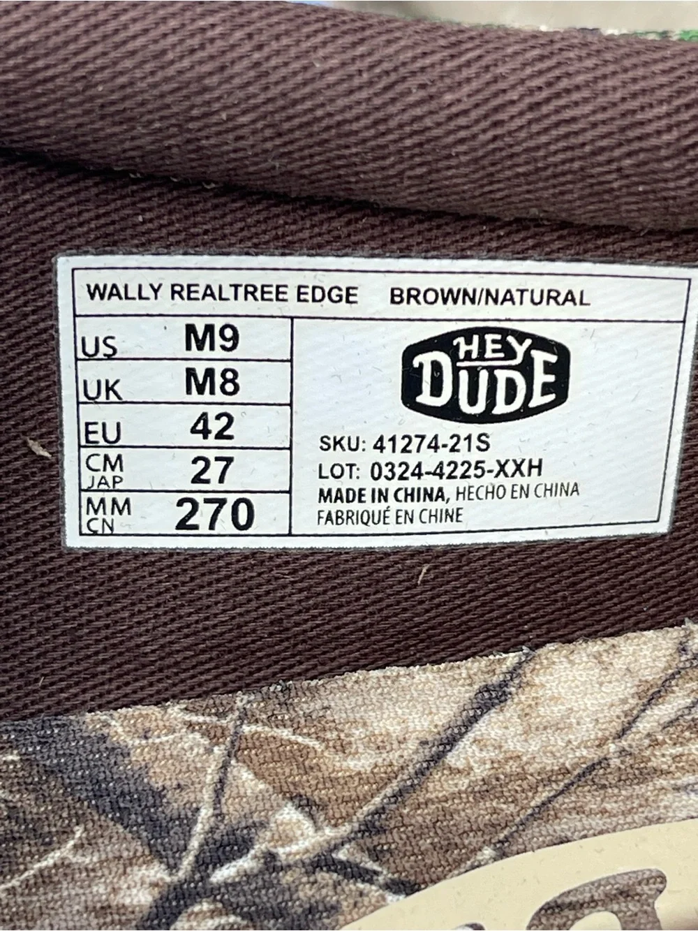 Hey Dude Wally Realtree Edge Camo Brown/Natural Mens 9M Slip On Shoes